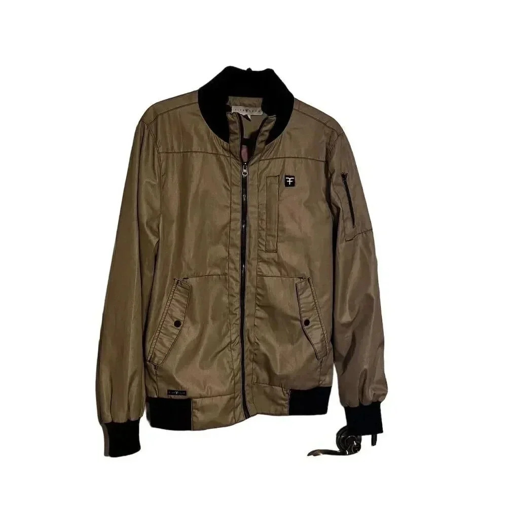 Five Four Men's Bomber Jacket Brown Full Zip Size‎ M Casual Fall